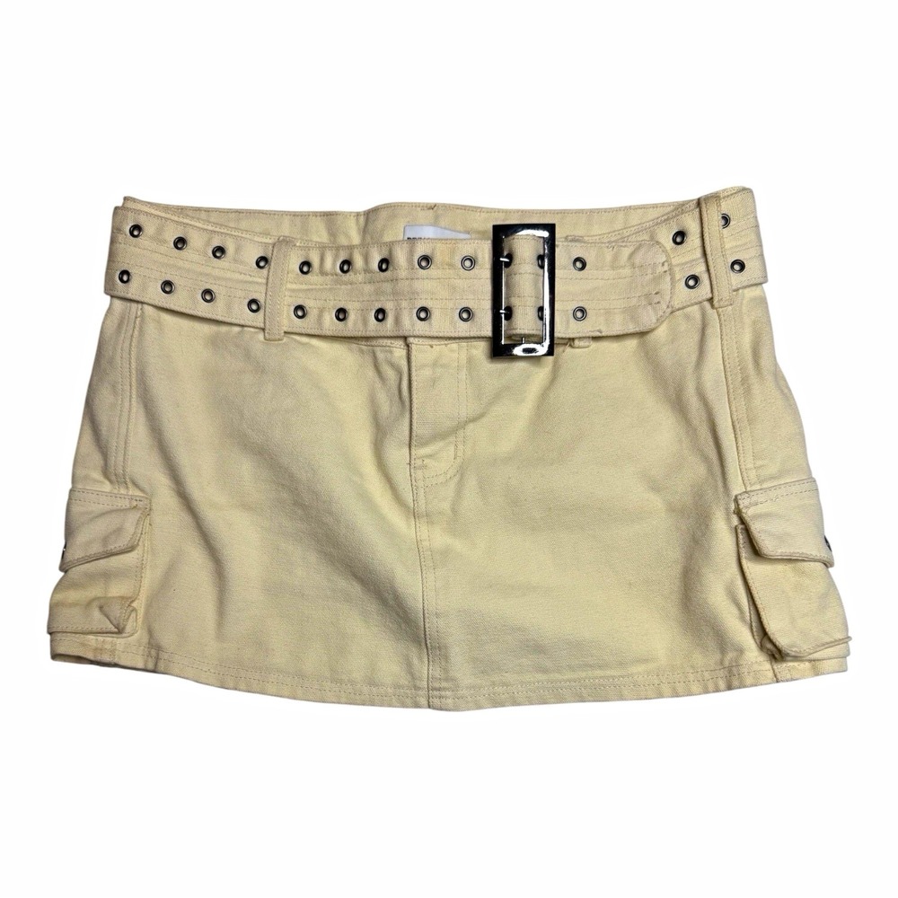 Princess Polly Beige Canvas Cotton Cargo Mini Skirt Pockets Belt Sz 10 PD072258